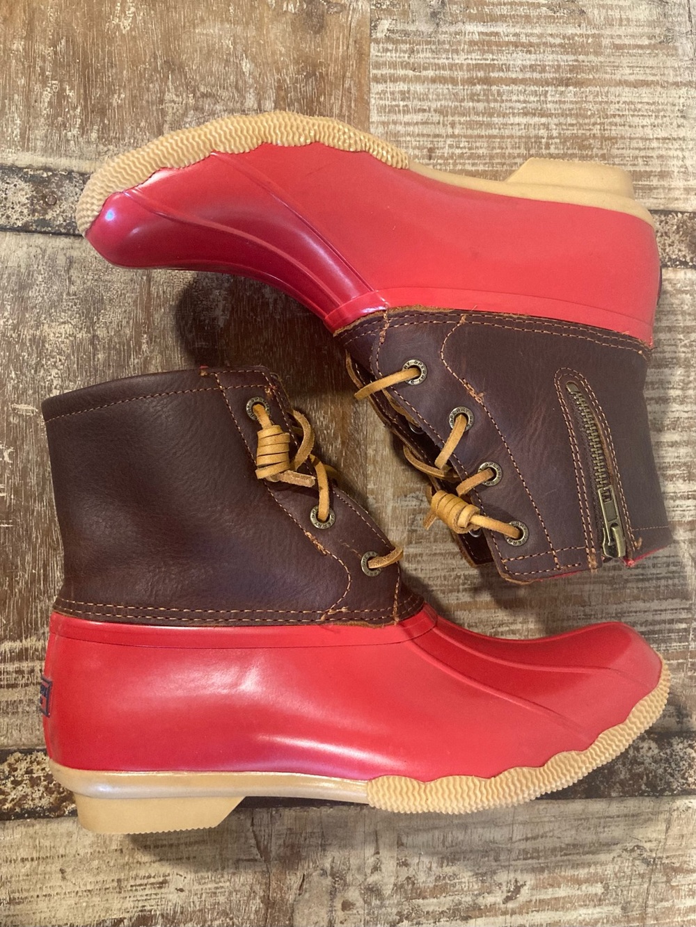 Sperry Womens Red Saltwater Waterproof Rubber Boots Sz 7 Duck Boots Mud Chore - Picture 11 of 16
